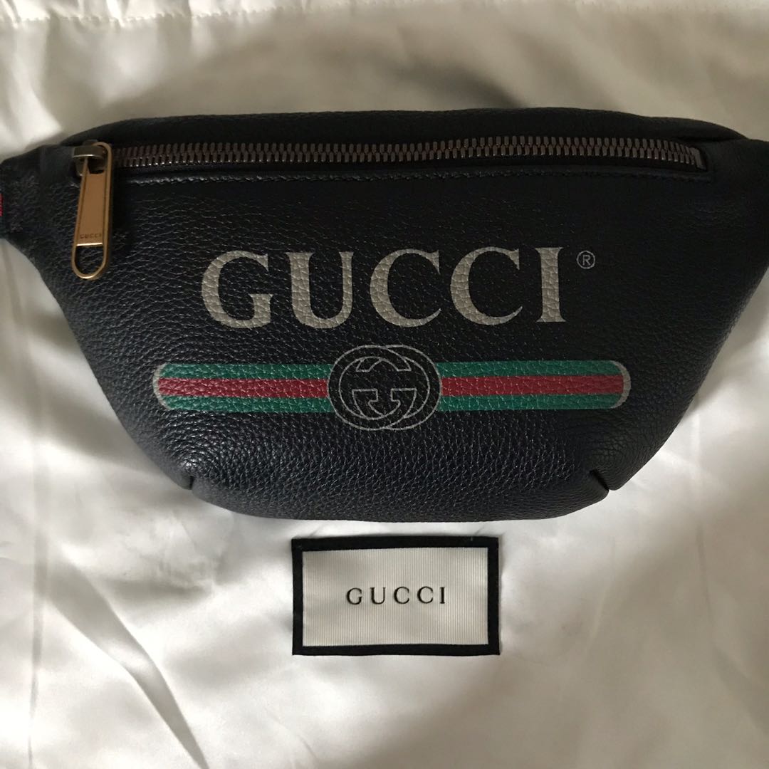 Gucci print leather shop belt bag size