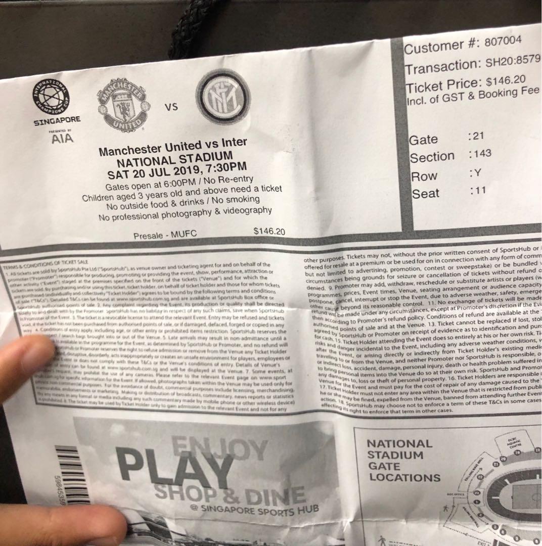 INTER MILAN TICKET VS MANCHESTER UNITED, Tickets & Vouchers, Event
