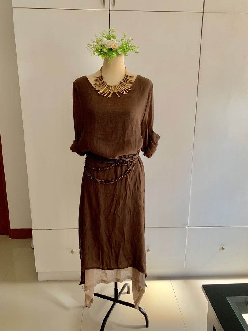 Collin Linen Halter Maxi Dress (Brown)