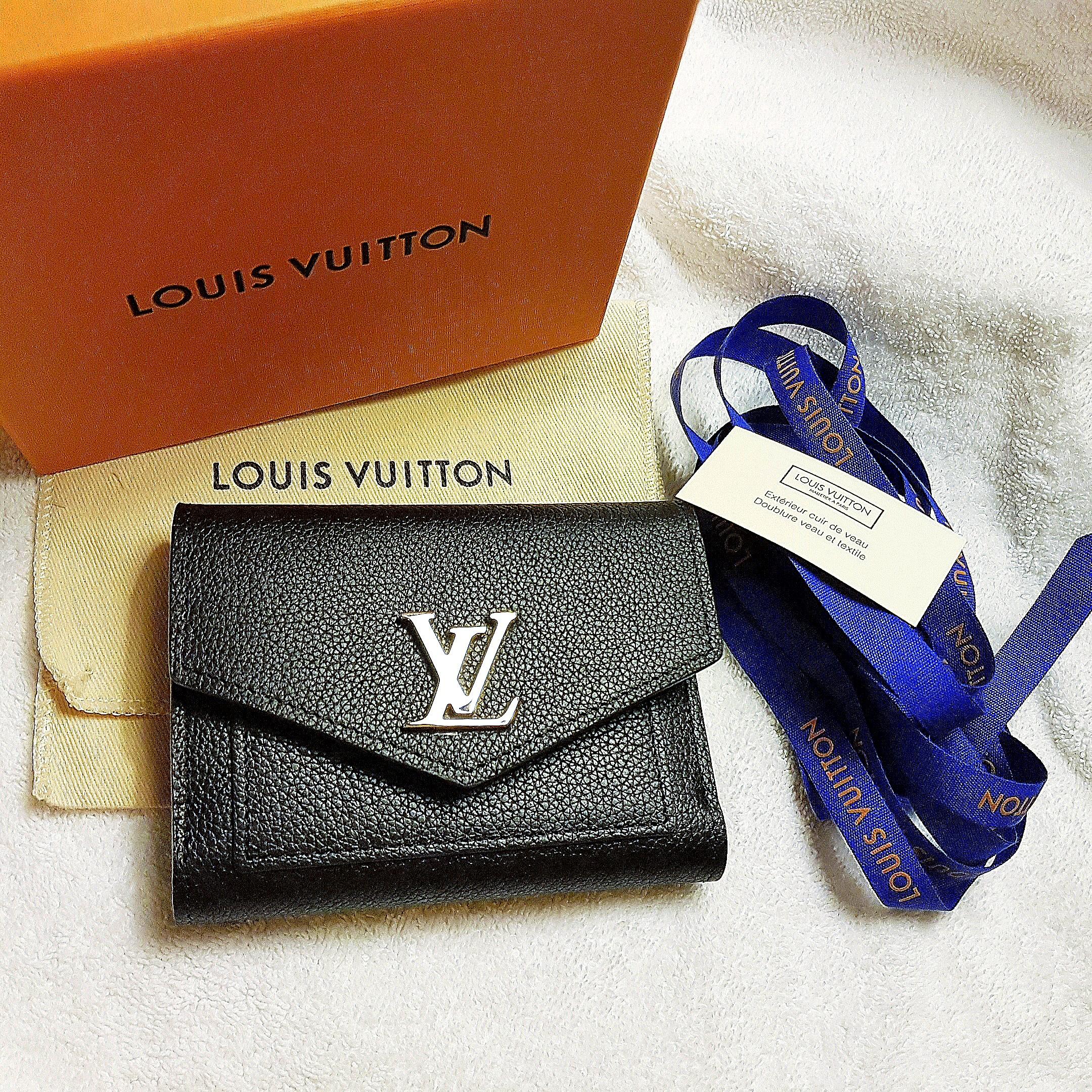 LOUIS VUITTON Soft Calfskin My Lockme Compact Wallet Black 1202966