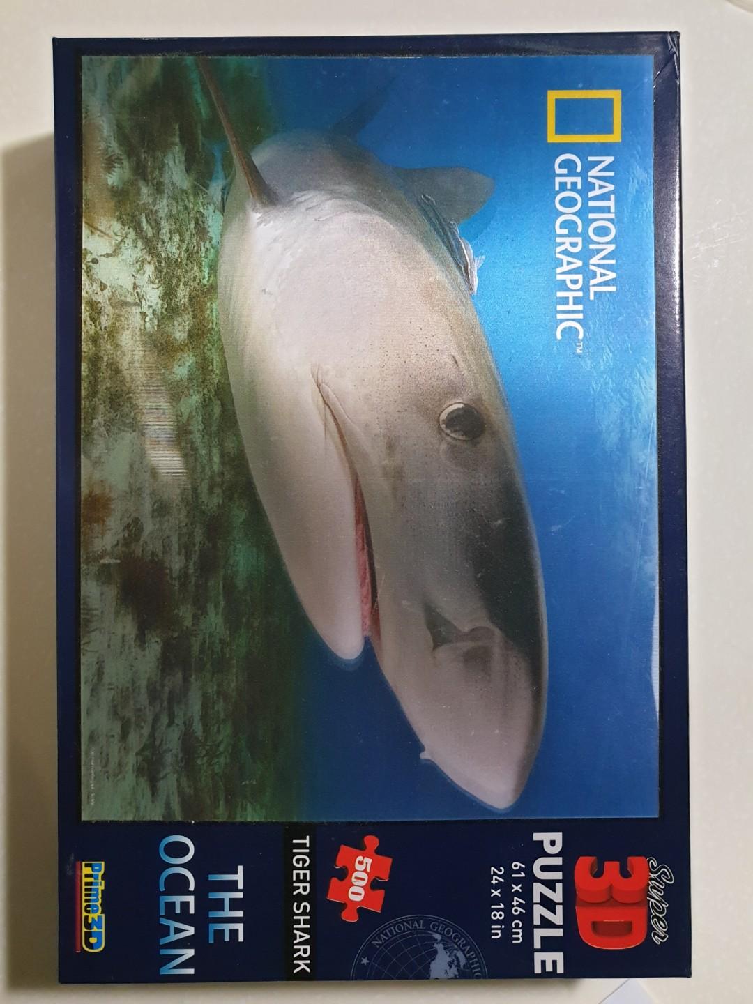National Geographic Super 3d Puzzle 500 Pcs Tiger Shark Ocean Prime3d 24 X 18 for sale online 