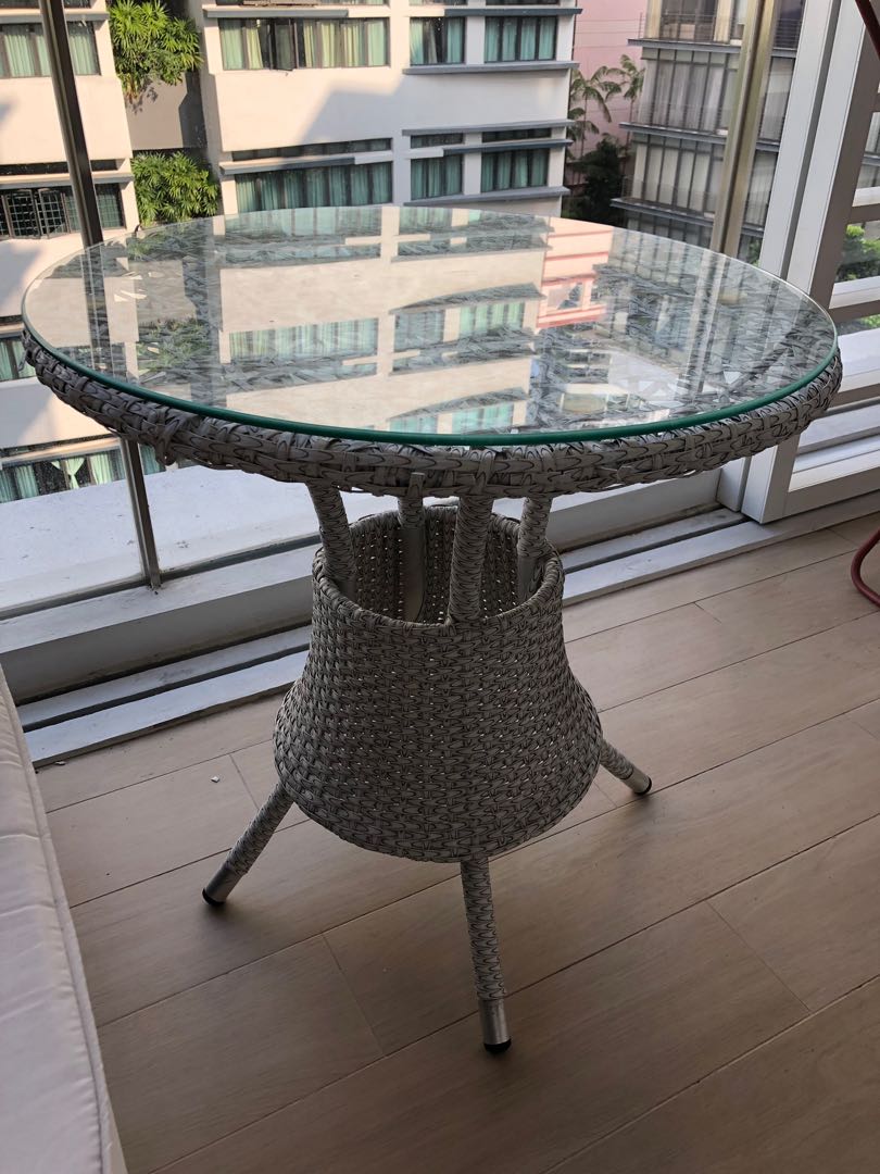 Outdoor table glass top, Furniture, Tables & Chairs on Carousell
