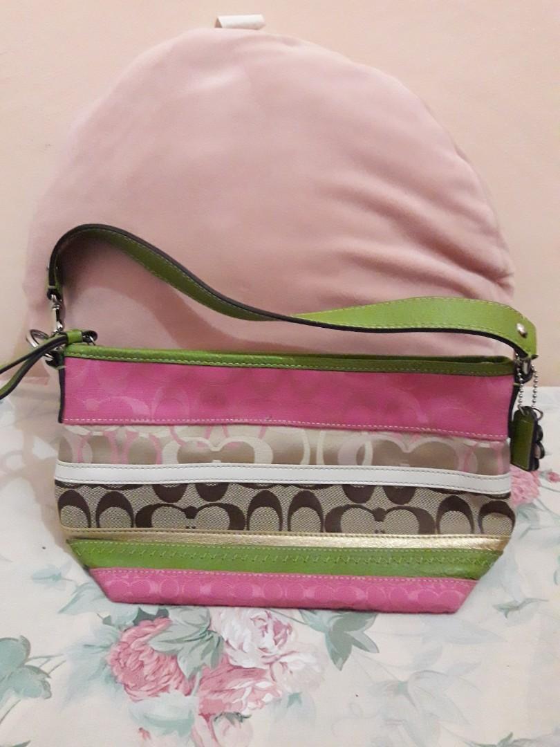 pink and green coach purse