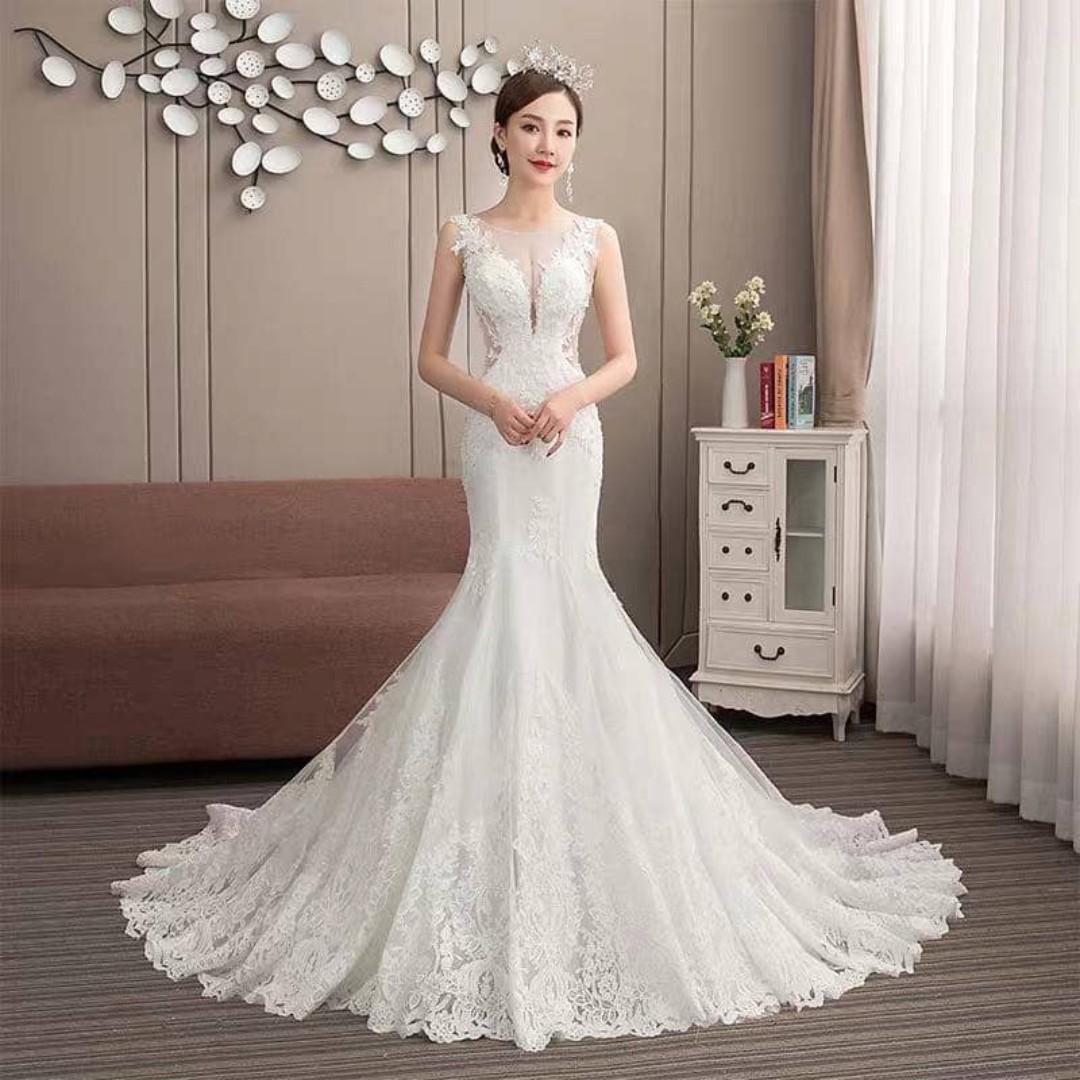 fishtail white wedding dress