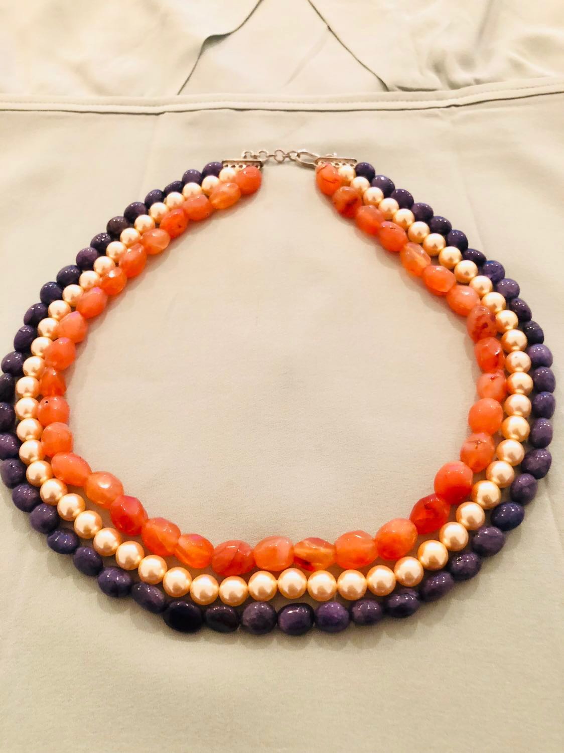 Triple Decker Necklace with Pearls, Corals and Blue Lapiz, Women's ...
