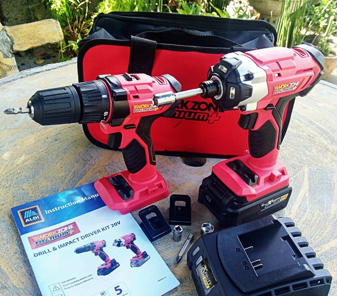 Workzone 2 in 1 cordless impact driver set and drill combo with