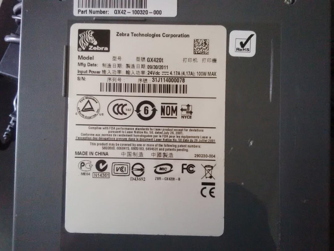 Zebra GX420t Label barcode printer, Computers & Tech, Printers