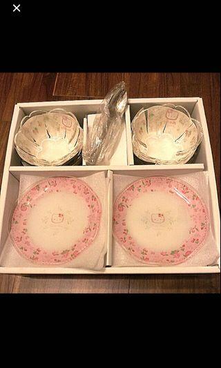 三麗鷗 Hello Kitty 5人份甜點碗盤 日本製（玻璃品限面交）