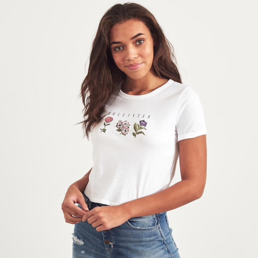 AUTHENTIC HOLLISTER White Print Floral Graphic Tee Women s Fashion Tops Other Tops on Carousell