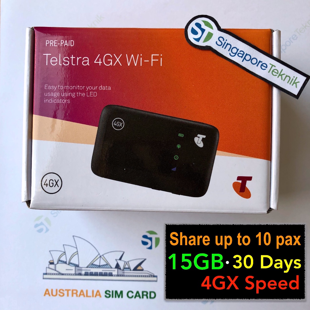 Australia Telstra Prepaid 4G MIFI MF910Z Modem 15GB Mobile Data Roam Pocket Wifi, Travel, Travel