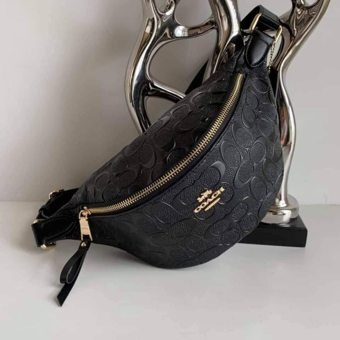 Authentic Coach Black Signature Belt Bag Fanny Pack F48741