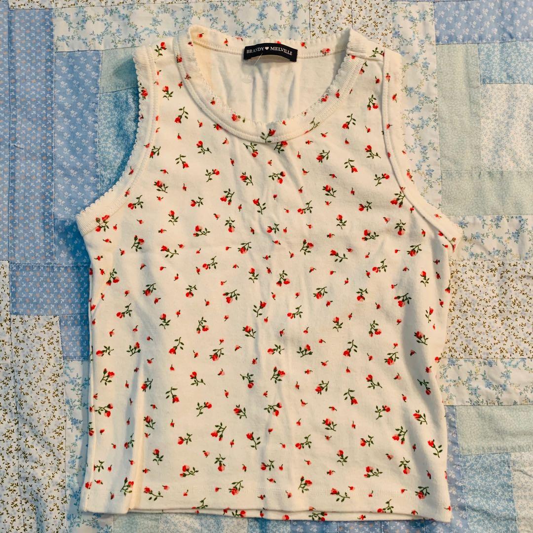 White and red floral top from Brandy Melville