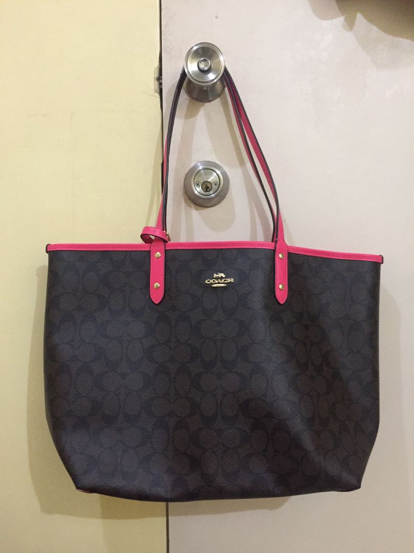 Neon pink and brown coach purse clearance