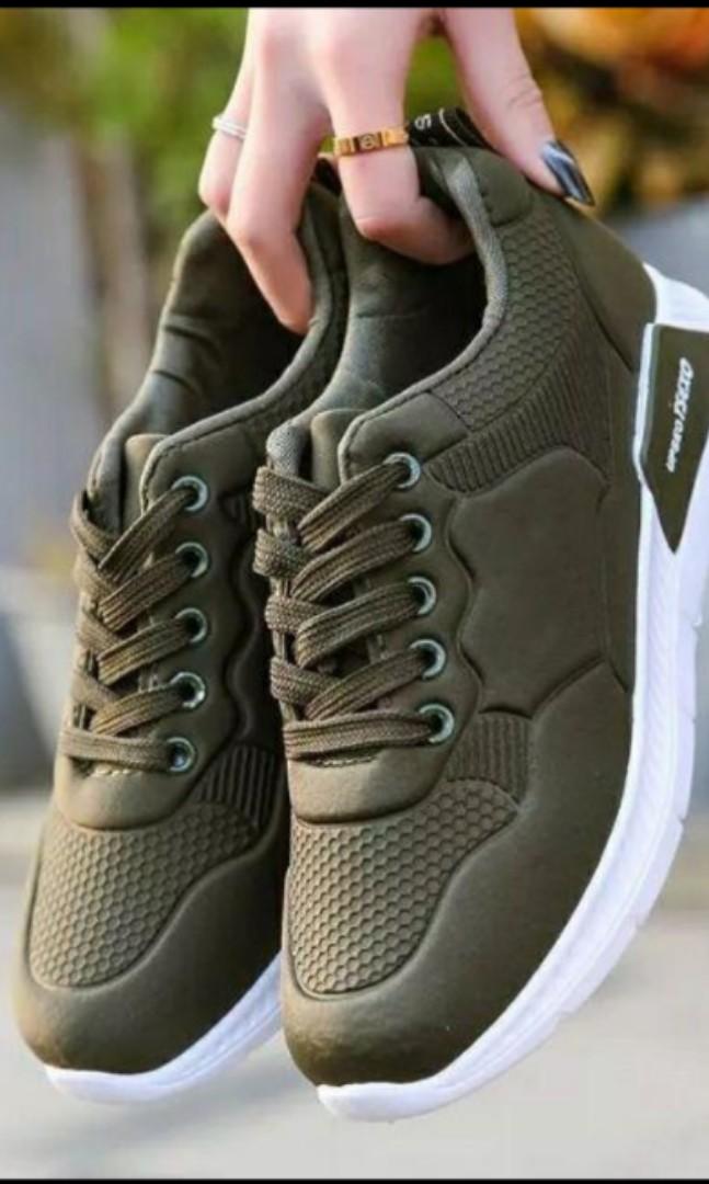 dark green athletic shoes
