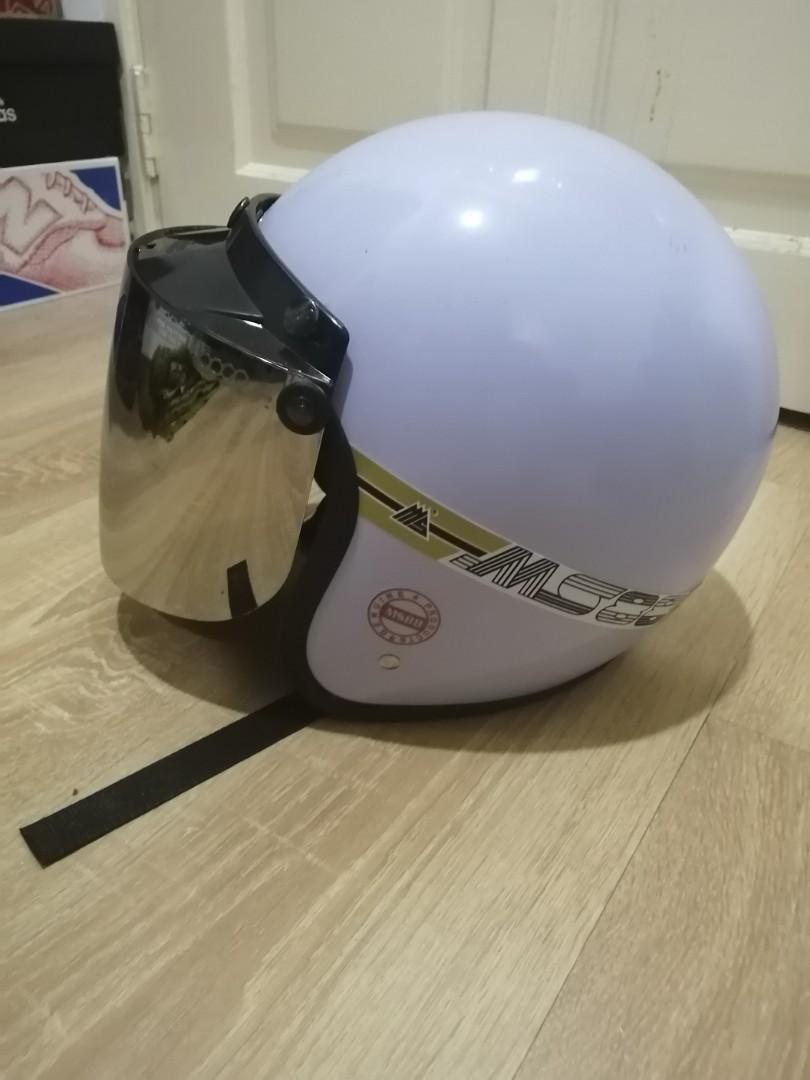 Helmet ms88 putih with chrome visor bikko, Motorbikes on Carousell