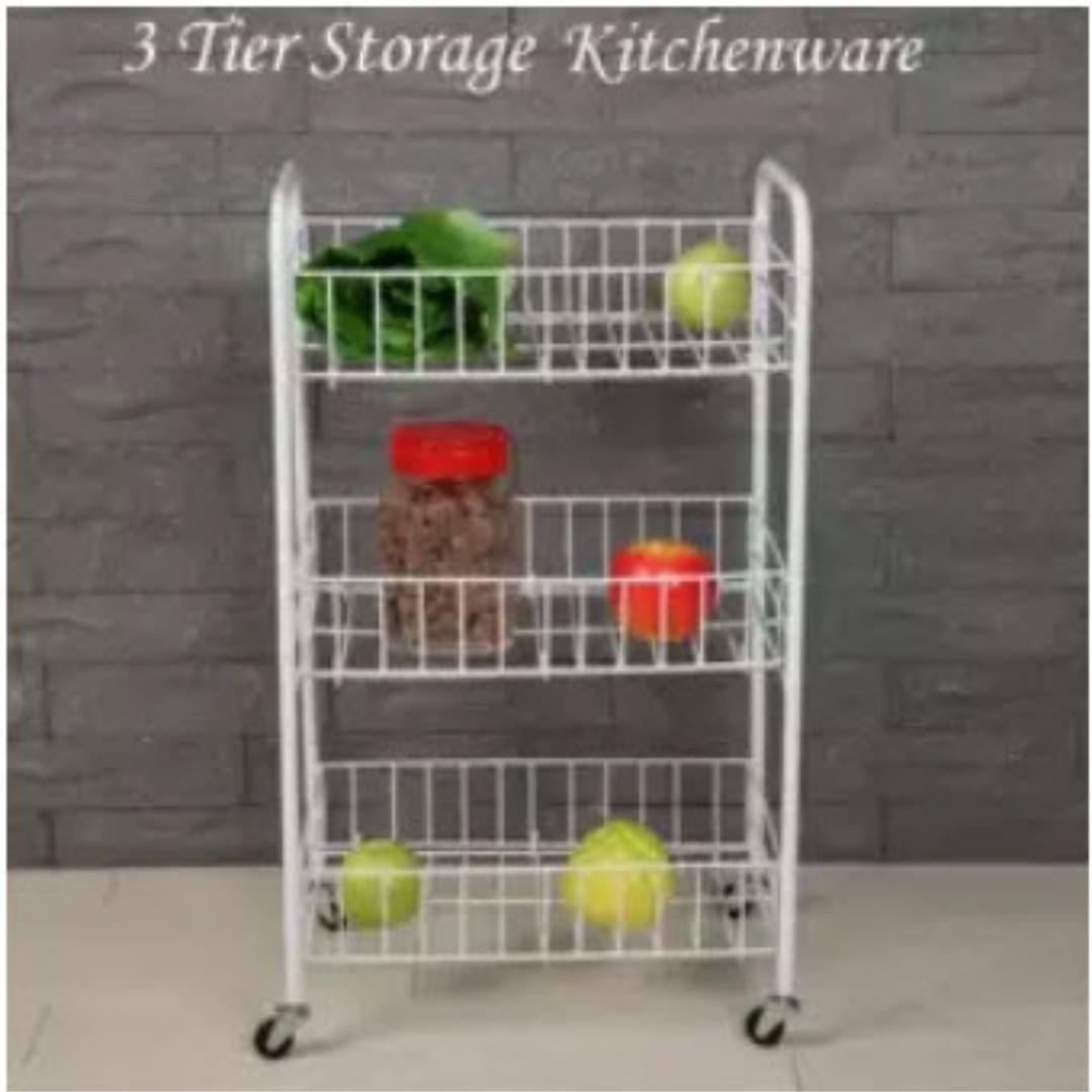 Kitchen Storage Rack Cart (Category: Storage Boxes & Baskets) located in Manila. Submitted by magicgerry (Listing ID 240863561, Image 1). Description: 3 Tier Multipurpose Storage Cart Kitchenware - color White (P529.00) > High quality > Durable and Nice > Last longer > Nice design > Eco-friendly and durable. > Easy to Assemble > With casters > Suitable for kitchen storage, cabinet, bathroom, living room, etc > Dimension: - Height approx 23" 59cm 