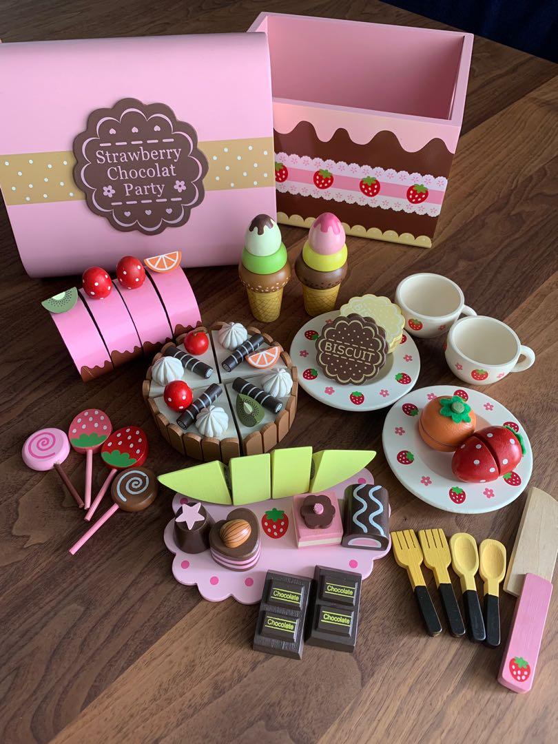 Strawberry chocolate party wooden play set shop