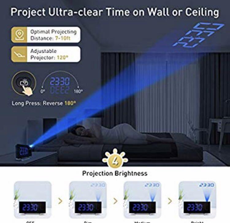 Mpow Projection Alarm Clock 5 Led Curved Screen Digital Alarm