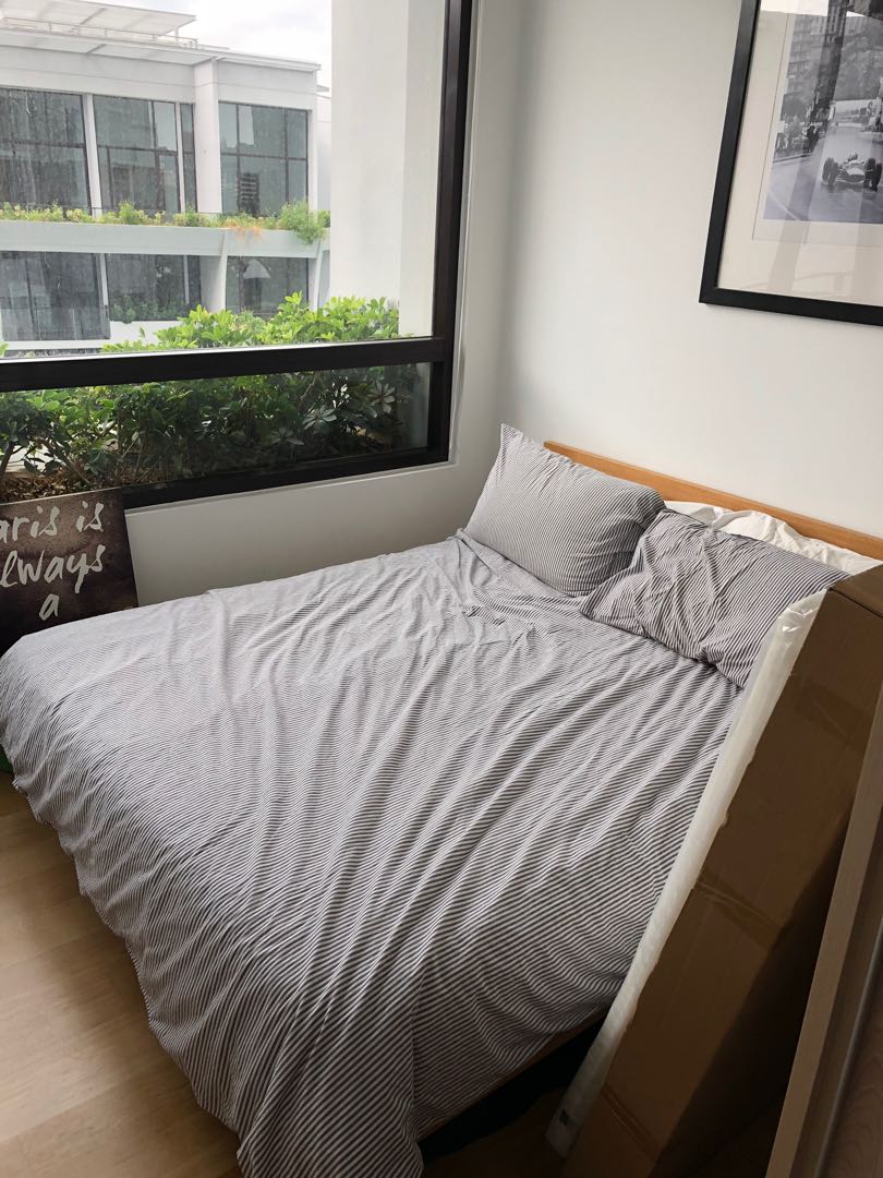MUJI King size oak bed + mattress, Furniture & Home Living, Furniture