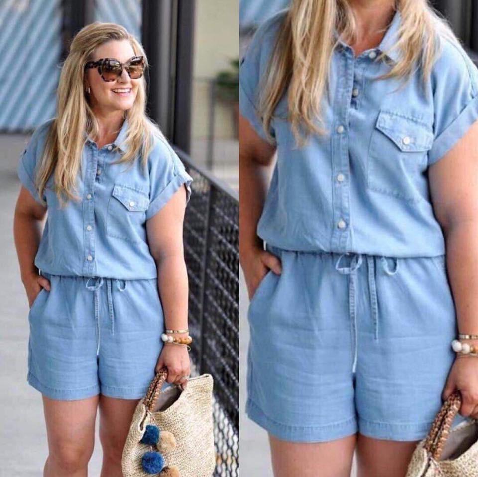 plus denim romper