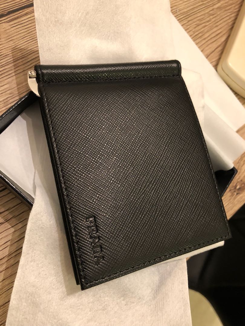 Prada money saffiano clip wallet, Men's Fashion, Watches