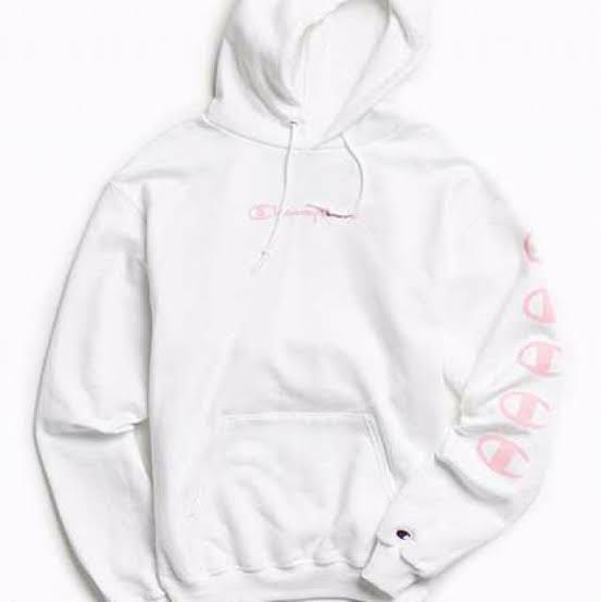 white and pink champion hoodie