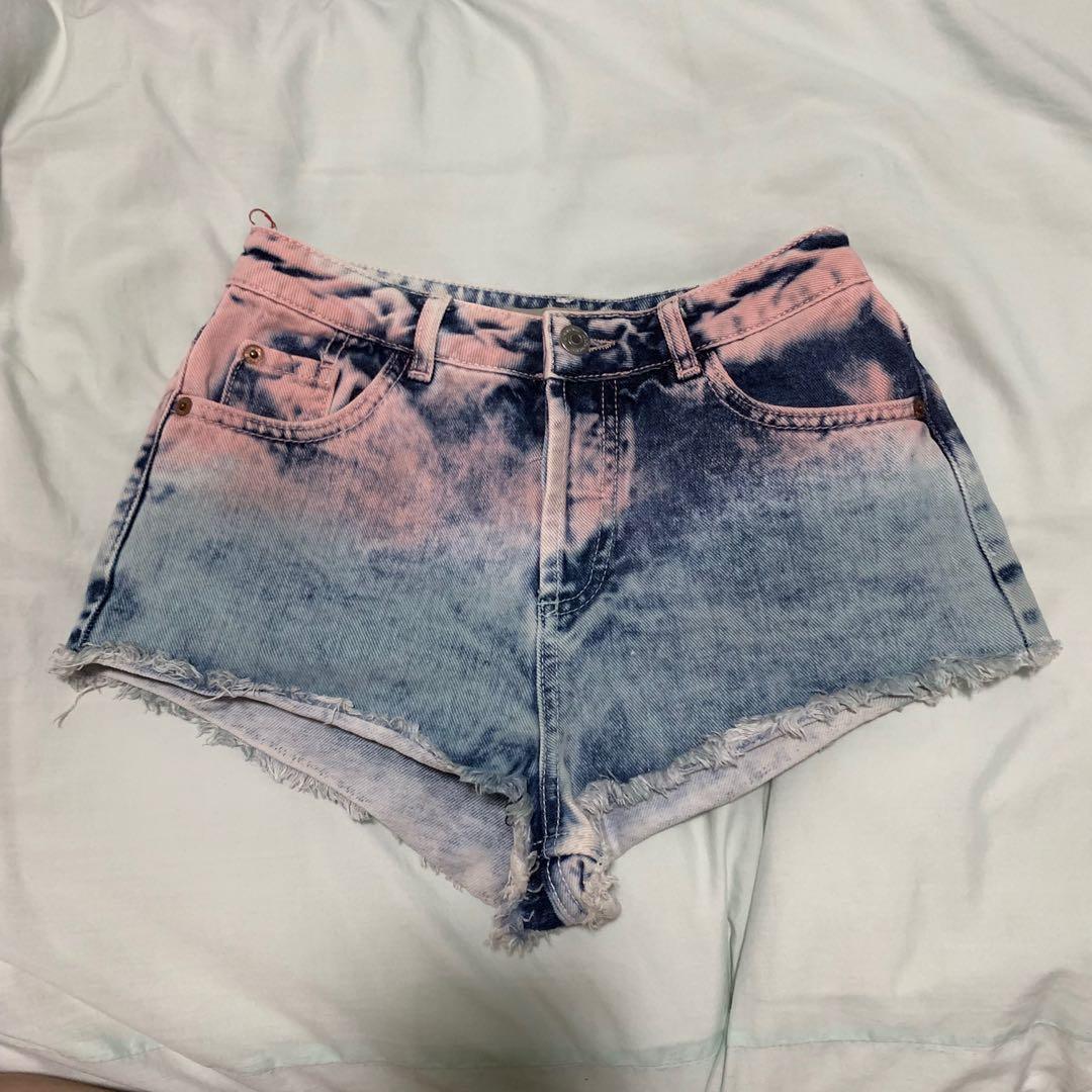 Topshop Moto Pink Acid Wash Denim Shorts Women S Fashion Bottoms Jeans Leggings On Carousell