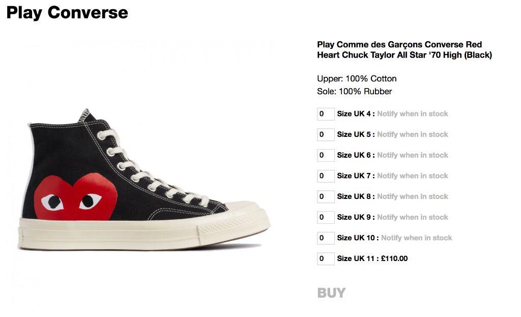 cdg converse size