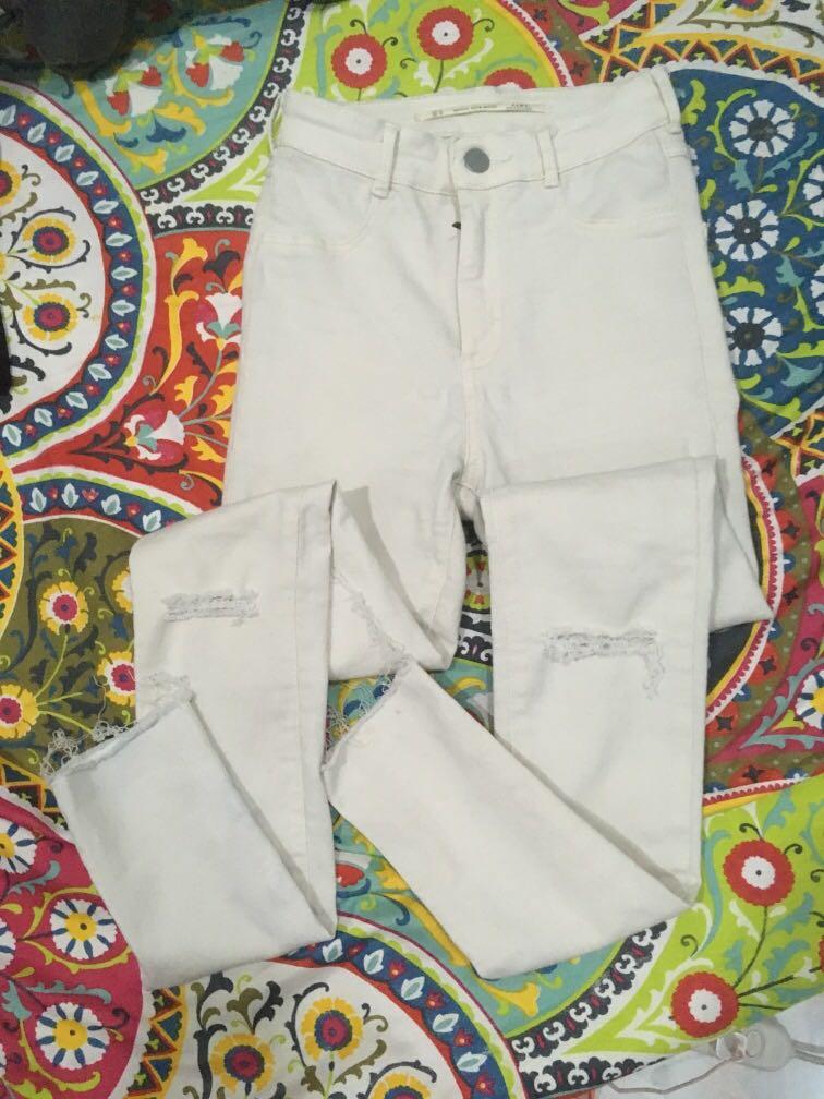 zara white high waisted jeans