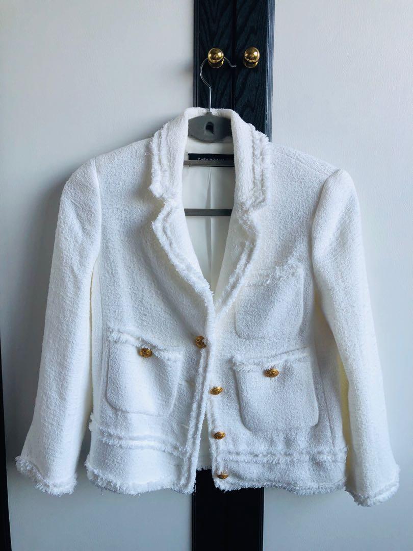 white tweed jacket zara