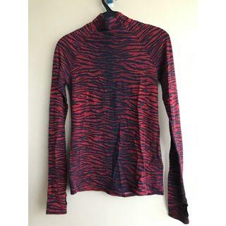 Red Animal Print Turtle Neck Top