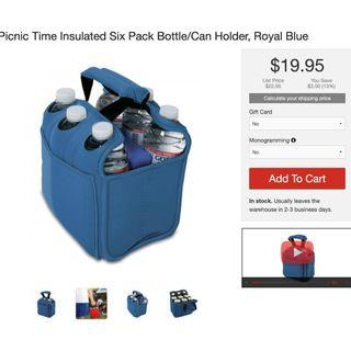 Picnic Time Six Insulated Pack Bottle / Can Holder (Neoprene Tote Bag)