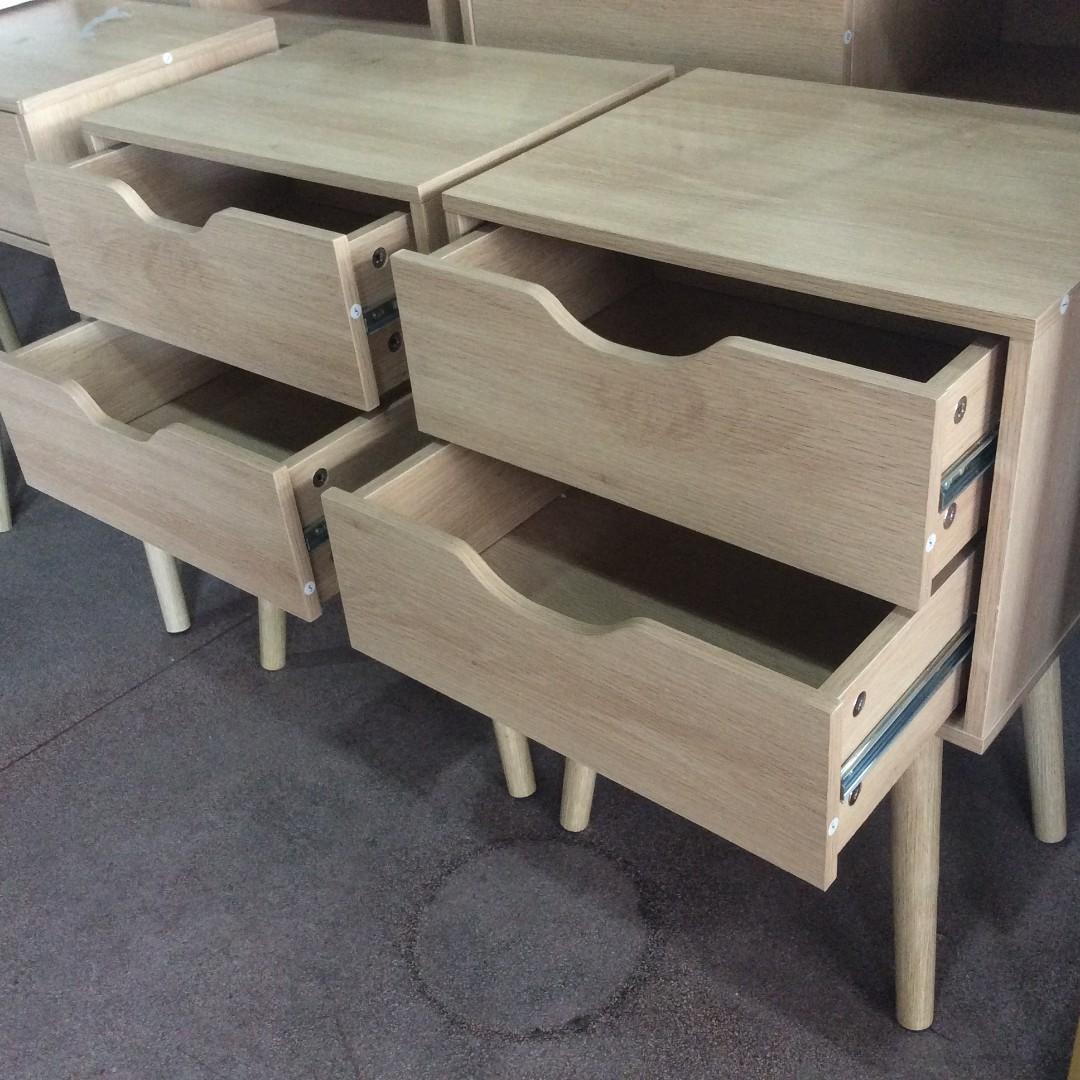 2 Units Anko oak 2 Drawer Side Table Package, Furniture & Home Living