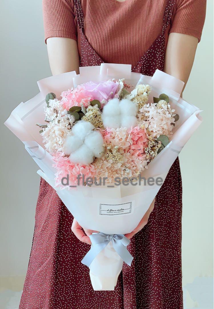 乾花花束保鮮花long Lasting 花粉色花束保鮮花束木棉花繡球花滿天星花藝小店香港小店 興趣及遊戲 手作 自家設計 文具及工藝