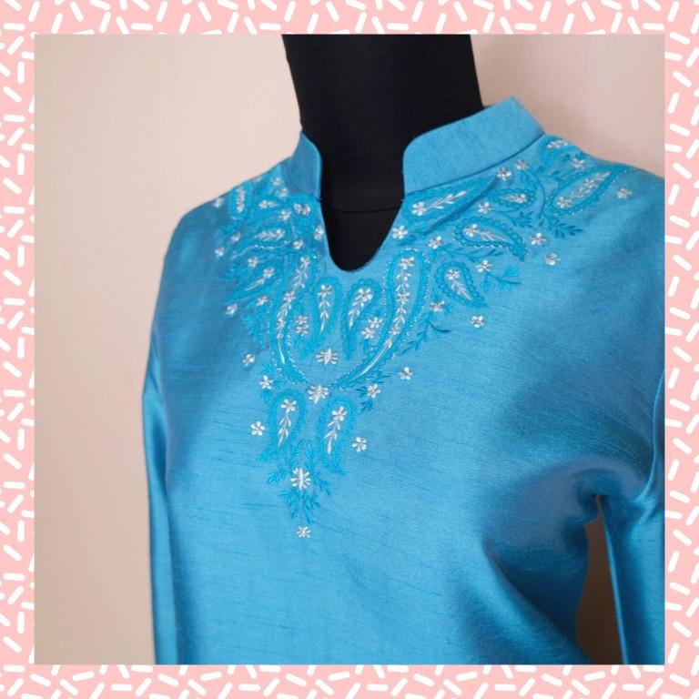Baju Kurung Biru Muda Fesyen Wanita Pakaian Wanita Atasan Di Carousell