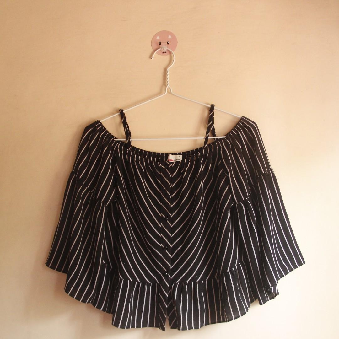 Bench Black And White Striped Off Shoulder Women S Fashion