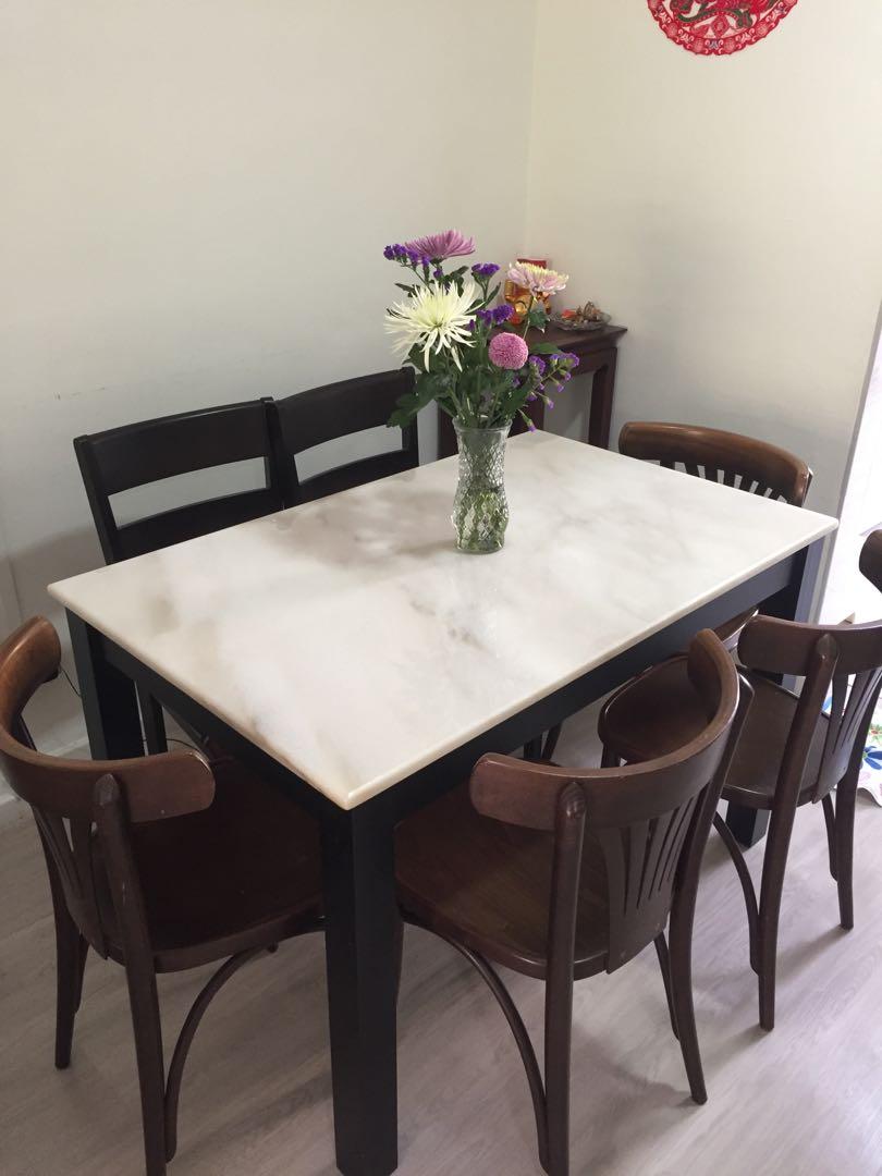 Dining Table With White Marble Top Black Brown Rectangular Furniture Tables Chairs On Carousell