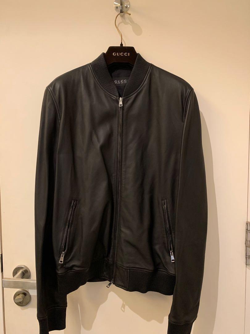 gucci mens leather bomber jacket