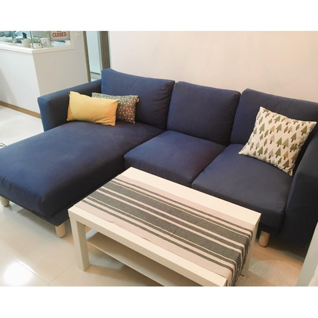 Ikea Norsborg L Shaped 3 Seat Navy Blue Sofa Coffee Table Furniture Sofas On Carousell