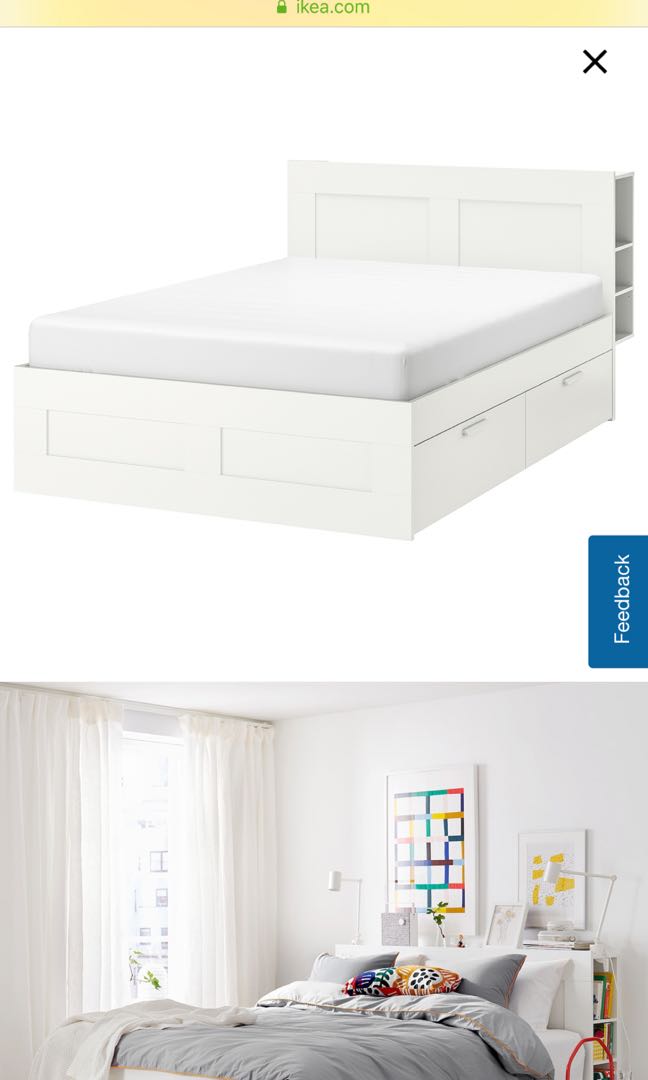 IKEA Bed frame with storage and headboard, Furniture & Home Living