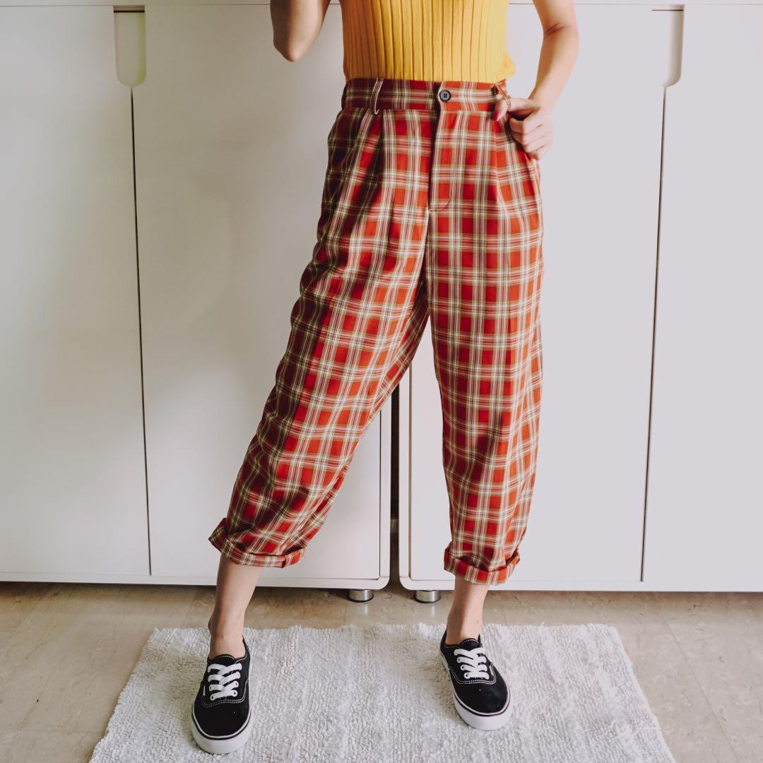 Red and green plaid pants clearance womens