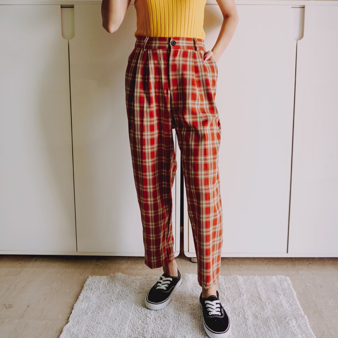 Plaid pants with belt loops Outlet