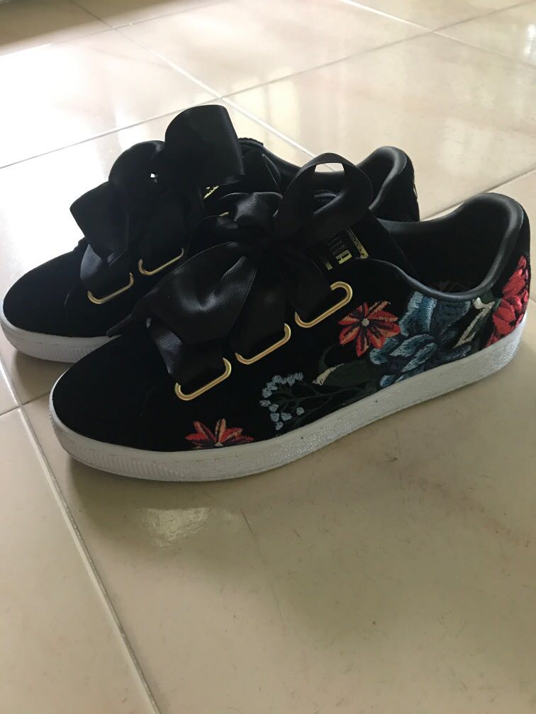 puma basket heart embroidered