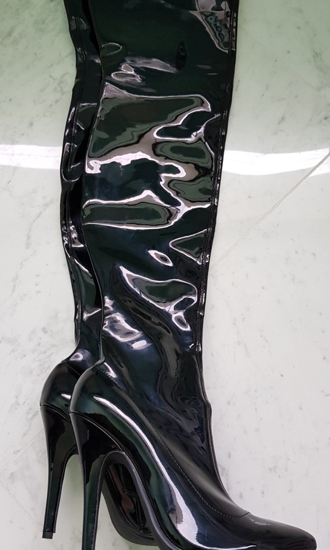 PVC Thigh High Boots Heels 12cm