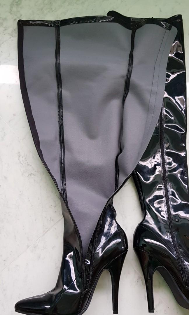 PVC Thigh High Boots Heels 12cm