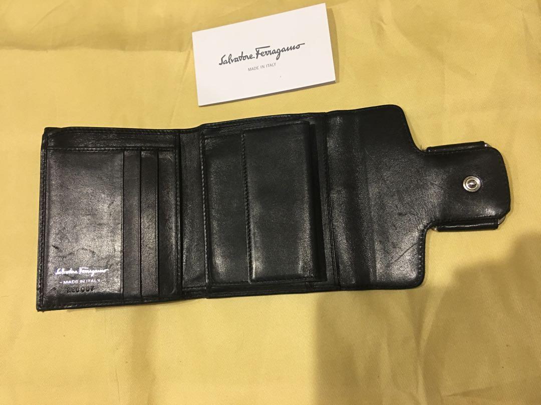 Salvatore Ferragamo Wallet (Category: Luxury Bags & Wallets) located in Pasig City. Submitted by r.dizon (Listing ID 241208338, Image 2). Description: Classic Ferragamo Trifold wallet w/ silver hardware. Front has a coin purse/card holder feature. The wallet opens up in the French style with 3 side card holders, 1 bill/note compartment Gently used, in good condition with scratches on the interior from use. Made in Italy.