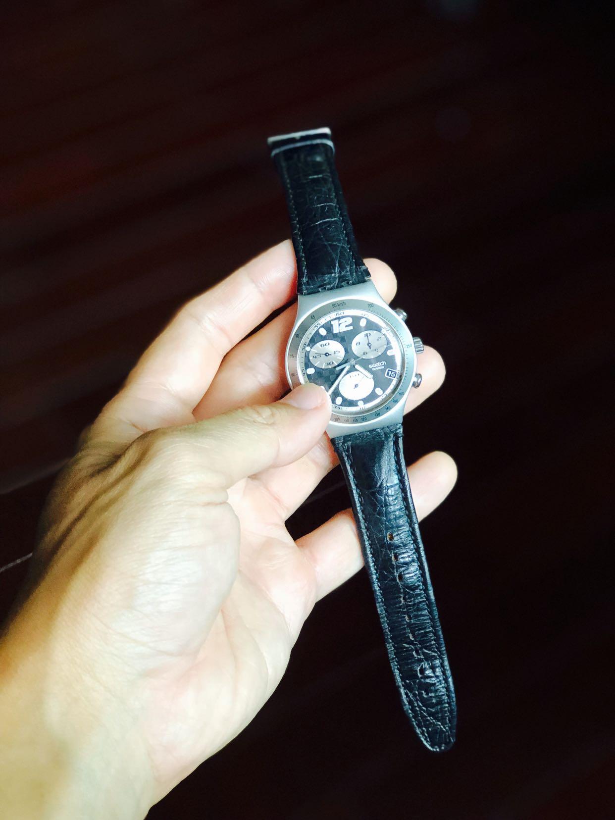 Swatch leather strap best sale watches