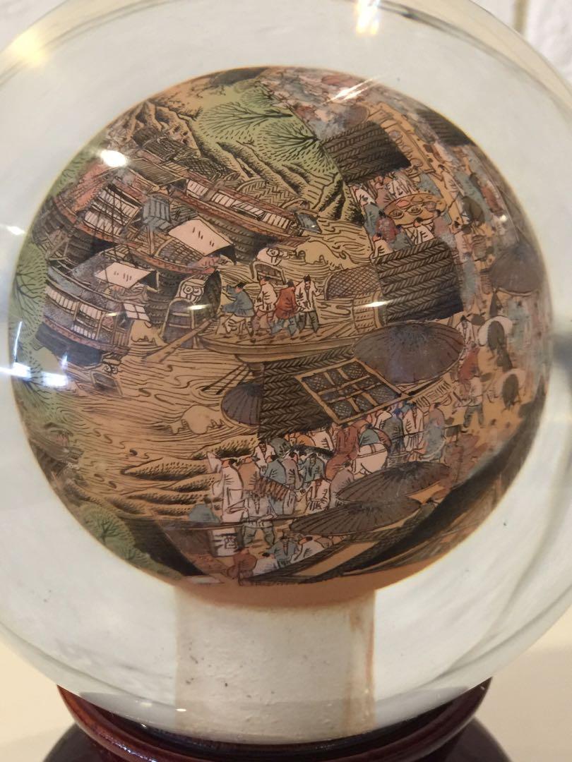 Vintage Crystal Glass Ball With Inside Chinese Painting Vintage