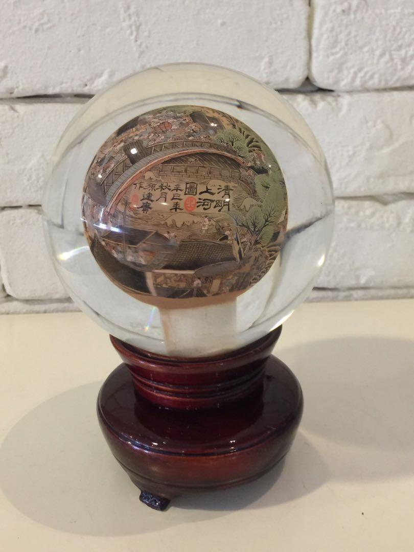 Vintage Crystal Glass Ball With Inside Chinese Painting Vintage