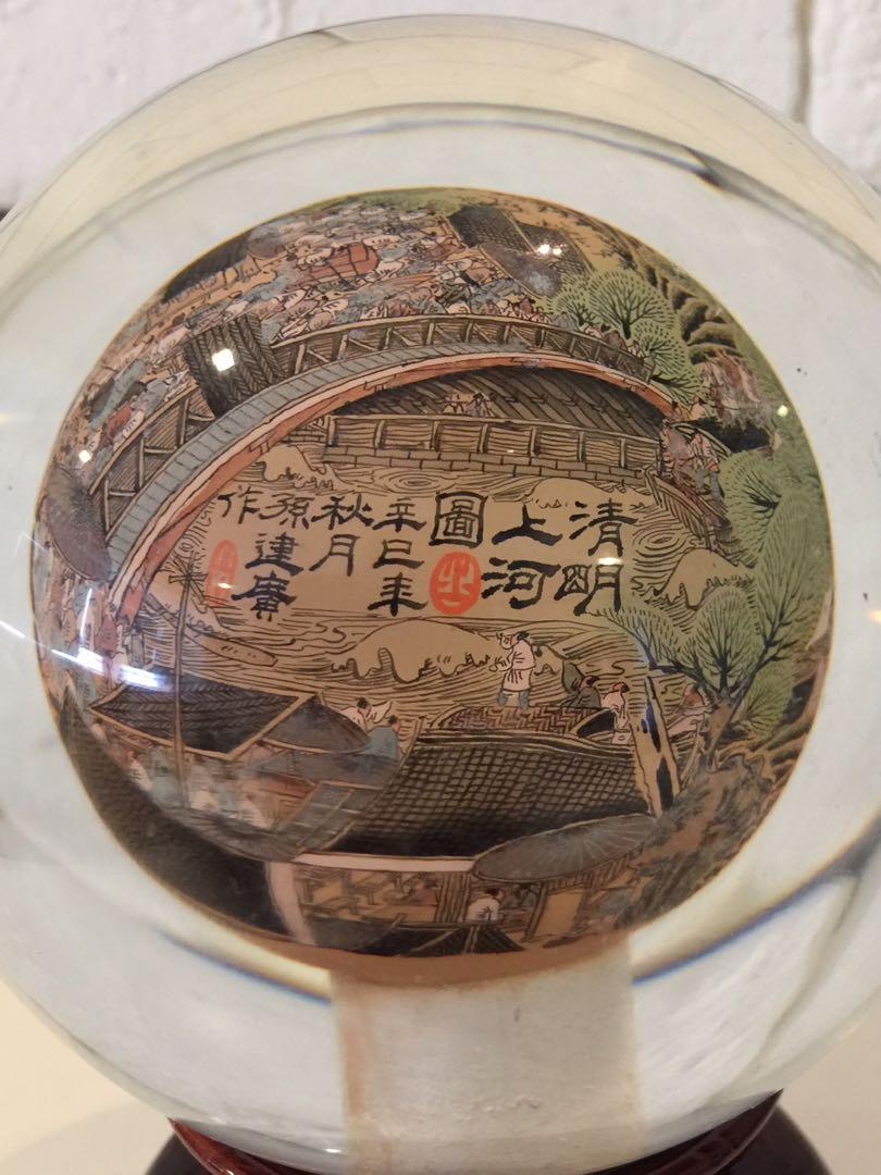 Vintage Crystal Glass Ball With Inside Chinese Painting Vintage